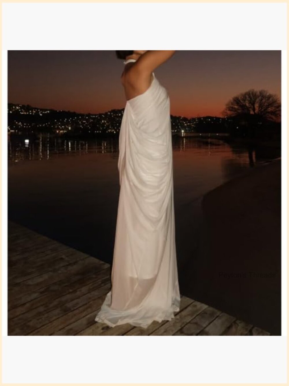 Halter Deep V-Neck Maxi Gown with Cascade Drape Floor-Length Wedding Guest Beach - Picture 6 of 7